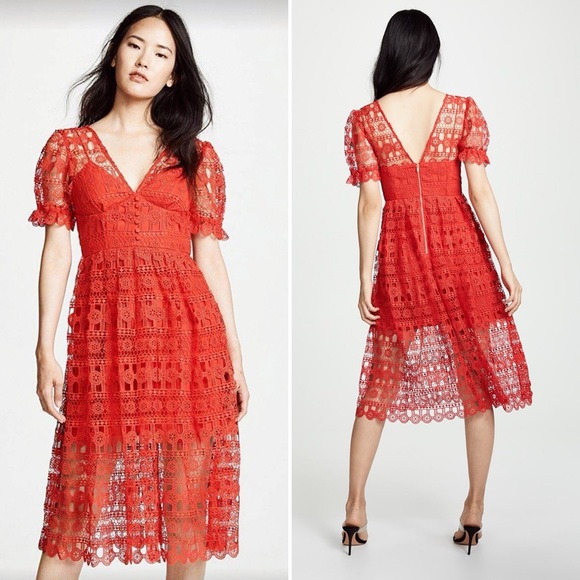 NWT Self-Portrait Red Lace Dress Size 4 US - Picture 12 of 14